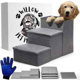 Gray Dog Stairs for High Beds or CouchFoldable Dog Steps With Storage Pet Steps for Small Dogs Medium Dogs Puppy Stairs