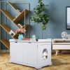 Cat Washroom Bench, Wood Litter Box Cover with Spacious Inner, Ventilated Holes, Removable Partition, Easy Access, White