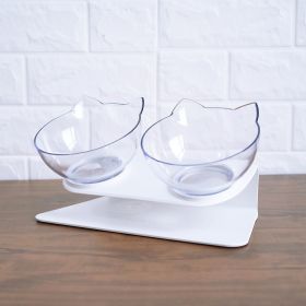 Non Slip Double Cat Bowl With Raised Stand Pet Food Cat Feeder Protect Cervical Vertebra Dog Bowl Transparent Pet Products (Option: Double transparent and box)