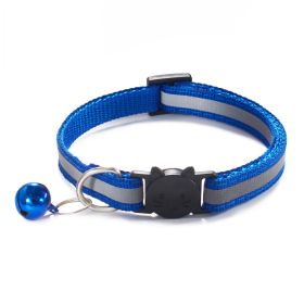 Reflective Dog Collar Pet Cat Puppy Nylon Collar with Bell Neck Adjustable (Color: Blue)