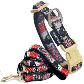 Touchdog 'Owl-Eyed' Tough Stitched Embroidered Collar and Leash (Color: Red / Black)