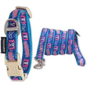 Touchdog 'Bone Patterned' Tough Stitched Embroidered Collar and Leash (Color: Blue)