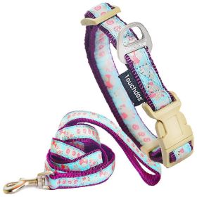 Touchdog 'Avery Patterned' Tough Stitched Embroidered Collar and Leash (Color: light blue)