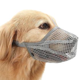 Pet Muzzle Mask Soft Mesh Muzzle Adjustable Dog Mouth Cover with Breathable Mesh Adjustable Neck Forehead Strap (Color: Grey)