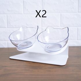 Non Slip Double Cat Bowl With Raised Stand Pet Food Cat Feeder Protect Cervical Vertebra Dog Bowl Transparent Pet Products (Option: Double transparent and box2pcs)