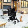 Foldable 4-Wheel Pet Stroller with Storage Basket